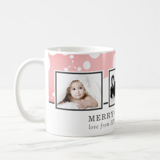 Mug Collage de photos roses Noël de famille (Gauche)