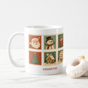Mug Collage de timbre de Noël rétroactif personnalisé