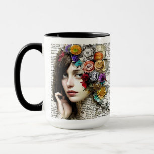 Mug Collage Jolie fille avec des fleurs dans ses che