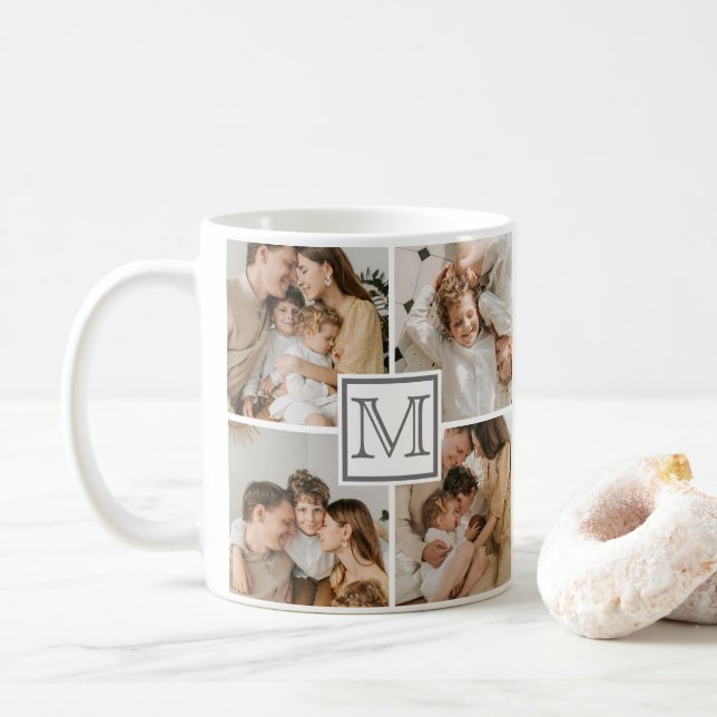 Mug Collage photo de famille moderne | Cadeau Monogram (Avec donut)
