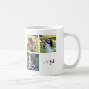 Mug Collage photo de famille monogramme nom script rec