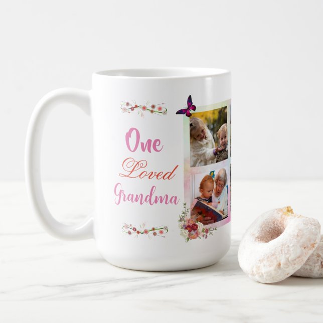 Mug Collage photo de grand-mère de l'amour féminin per (Avec donut)