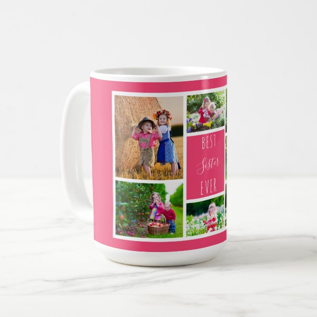 Mug Collage photo de la meilleure soeur jamais rose (Devant gauche)