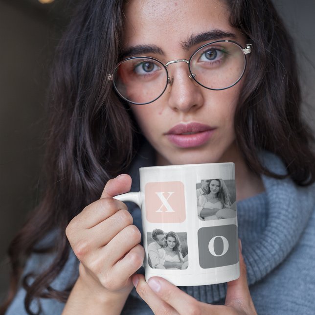 Mug Collage photo en couple & Pastel rose & gris XOXO (Créateur téléchargé)