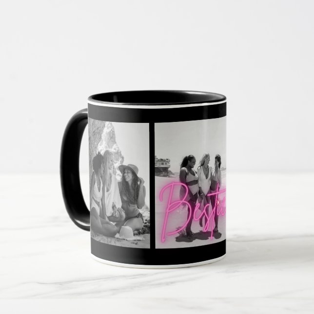 Mug Collage photo en noir et blanc personnalisé "Besti (Devant gauche)
