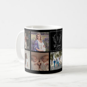 Mug Collage photo familial de 9 photos avec monogramme