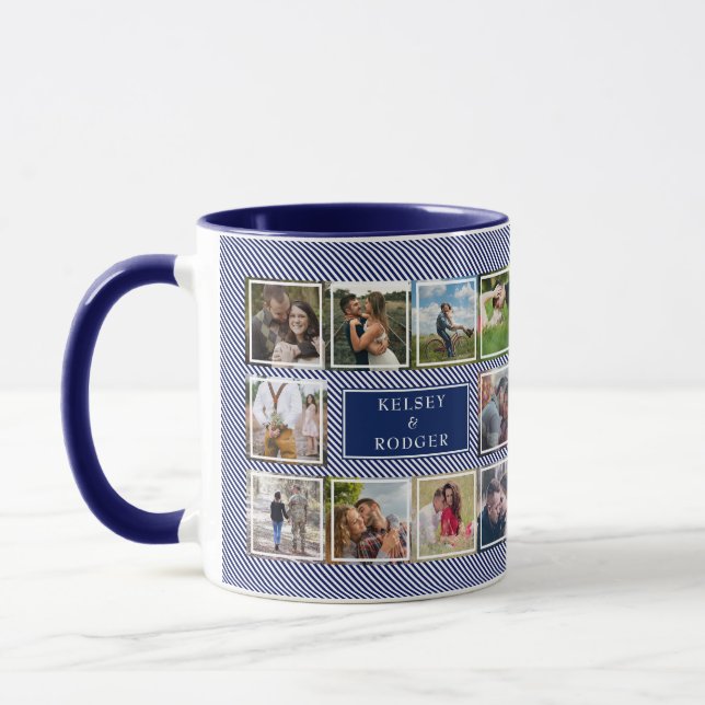 Mug Collage photo mariage Masque à rayures bleues et b (Gauche)