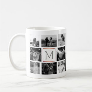 Mug Collage photo mariage Monogramme noir et blanc