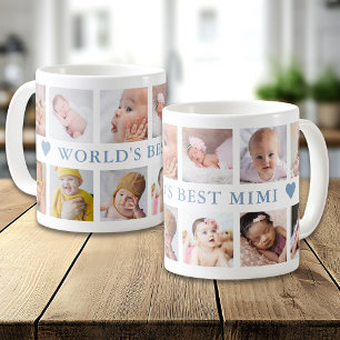 Mug Collage photo moderne 12 Bleu Meilleure Mimi du Mo