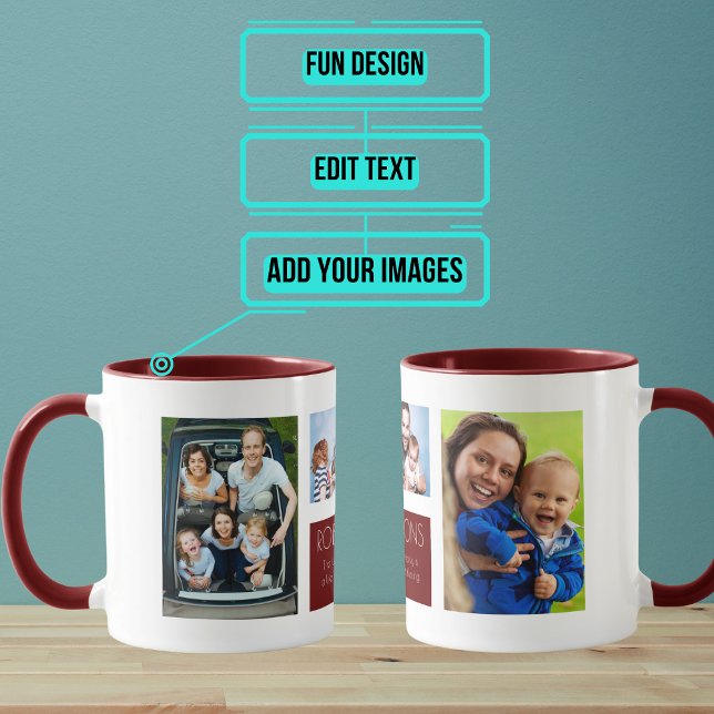Mug Collage photo moderne amusant (This great coffee and tea mug lets you swap out fun photos of your family.)
