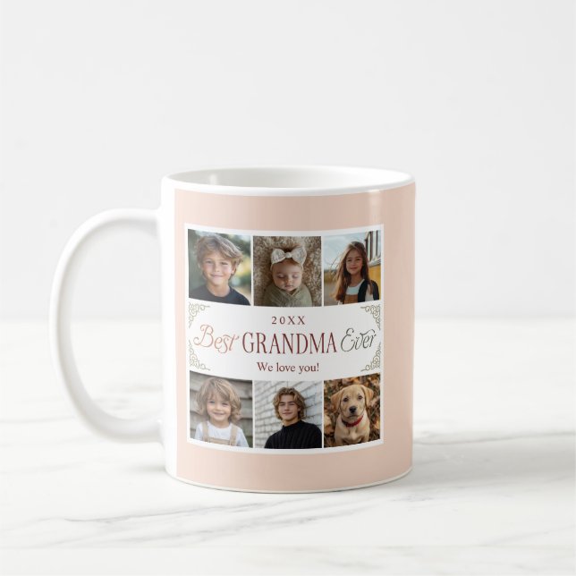 Mug Collage photo personnalisé 6 Meilleur grand-mère j (Gauche)