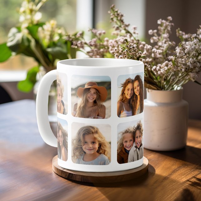 Mug Collage photo personnalisé de 10 images avec cadre (Personalized mug template with a 10 photo collage )
