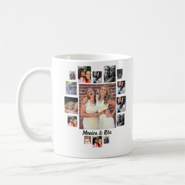 Mug Collage photo personnalisé des meilleurs amis 15 (Gauche)