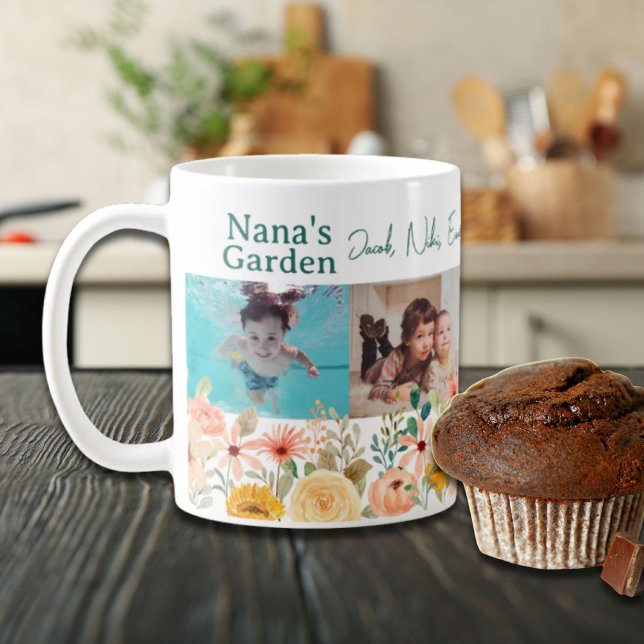 Mug Collage photo personnalisé Jardin de Nana Grandma (Personalized Photo Collage Nana Grandma's Garden Coffee Mug)
