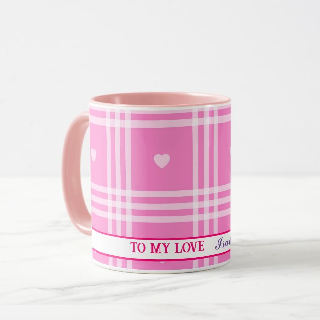 Mug Collection moderne Plaid Pink Heart (Devant gauche)