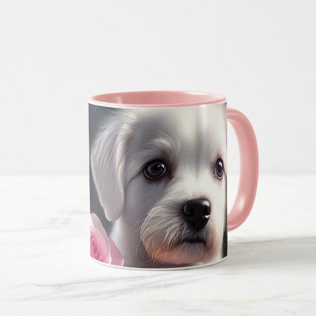 Mug Collection Petit Chien Et Rose (Devant droit)