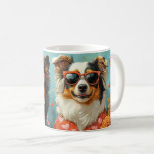 Mug Collie à poil long avec des roses du cœur pour la 