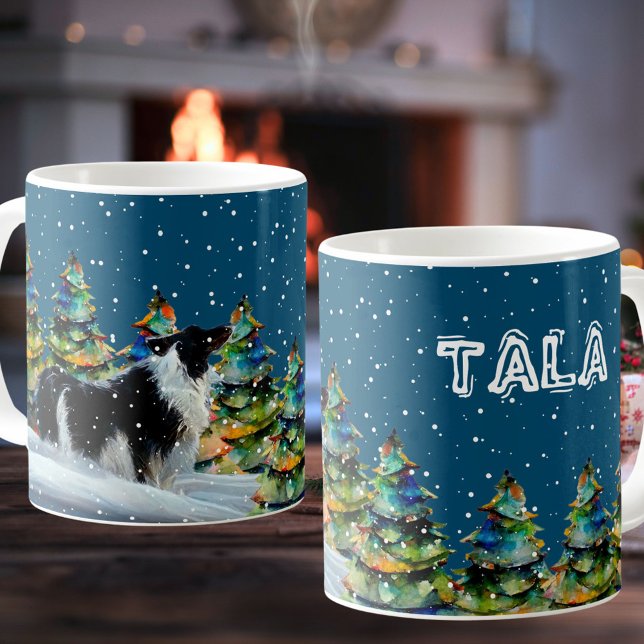Mug Collie frontalier en hiver Forêt de neige Arbre de (Créateur téléchargé)