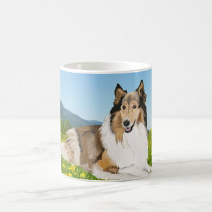 Mug Collie rugueuse dans la prairie Buutercup