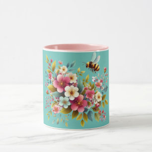Mug Coloré, Abeille printanière/florale