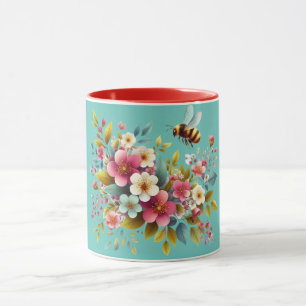 Mug Coloré, Abeille printanière/florale