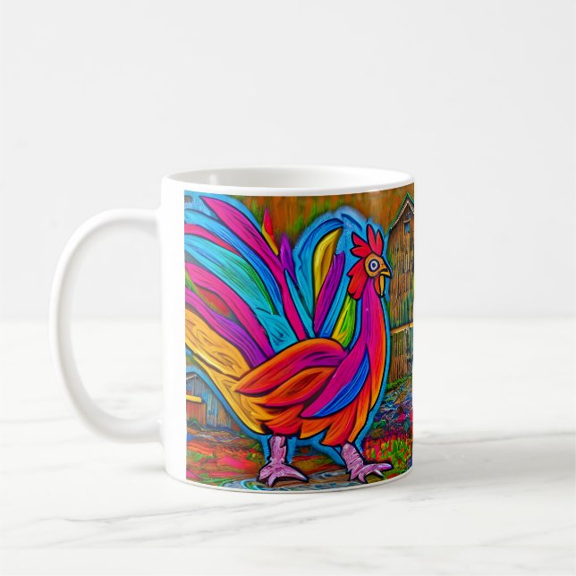 Mug Coloré Abstrait Cartoon Barn Rooster (Gauche)
