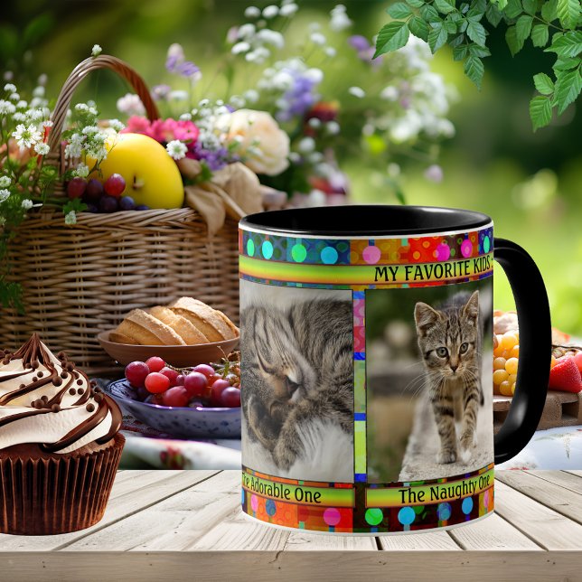 Mug Coloré Funny Chat Maman Photo (Colorful funny cat mom photo mug. A delightful gift for a mom and cat lover)