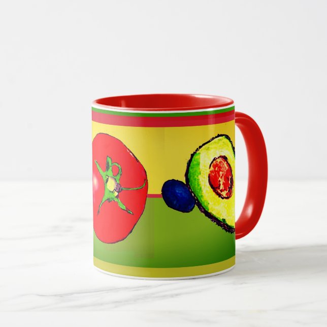 Mug colorée avec oignon d'Avocado et tomate (Devant droit)