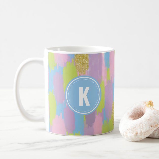 Mug Colorful Abstrait Brushstrokies Motif Monogramme (Avec donut)
