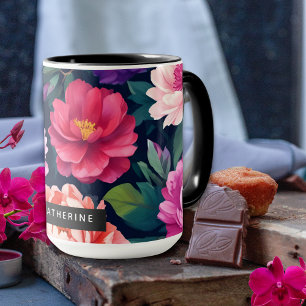 Mug Colorful Floral Peony Vibrant Fleurs vives Nom
