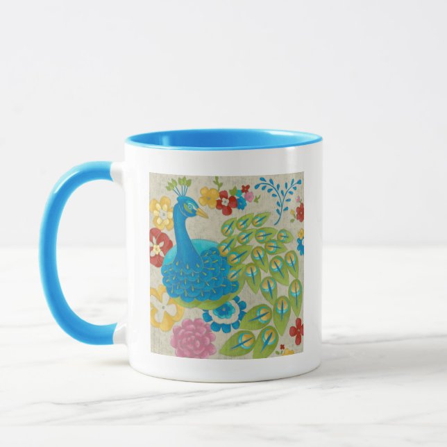 Mug Colorful Peacock et Fleurs (Gauche)