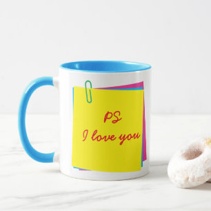 Mug Colorful Post Notes avec PS I Love You et Nom