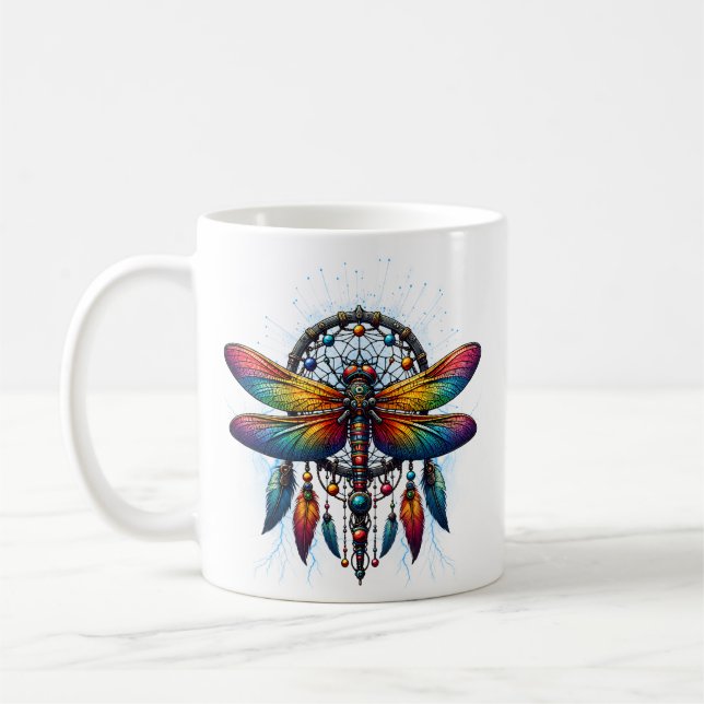 Mug Colorful Psychedelic Dragonfly Dreamcatcher Boho (Gauche)