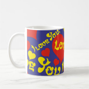 Mug Colorful Rouge, Bleu et Jaune Amour et Coeurs