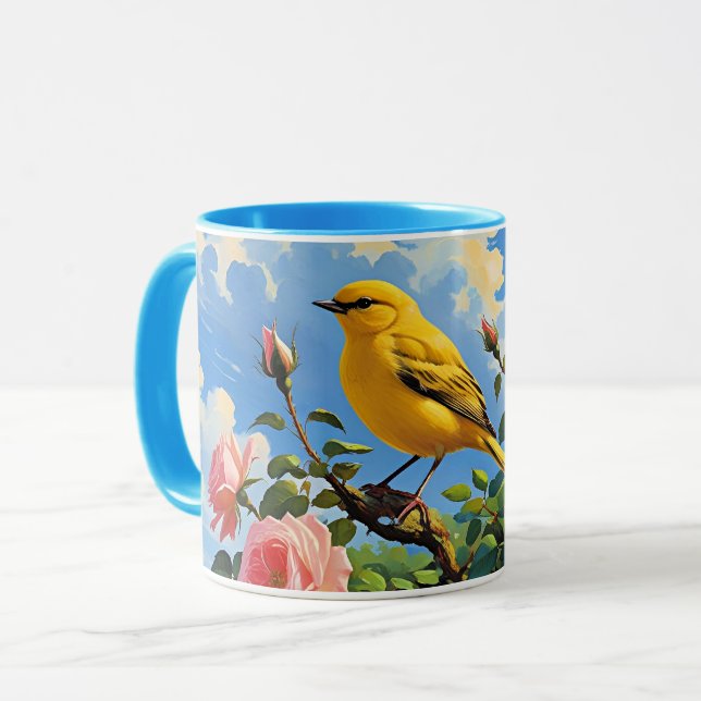 Mug Colorful yellow bird and pretty pink roses (Devant gauche)