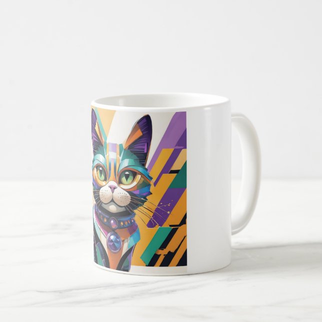 Mug Colourful Cat Face Abstract Art  (Devant droit)