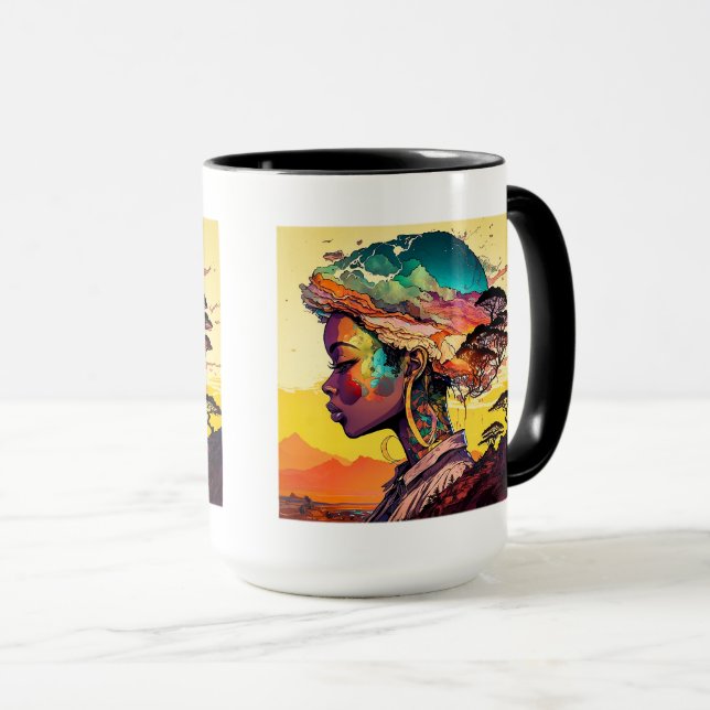 Mug Combo Femme Africaine, 15 oz (Devant droit)