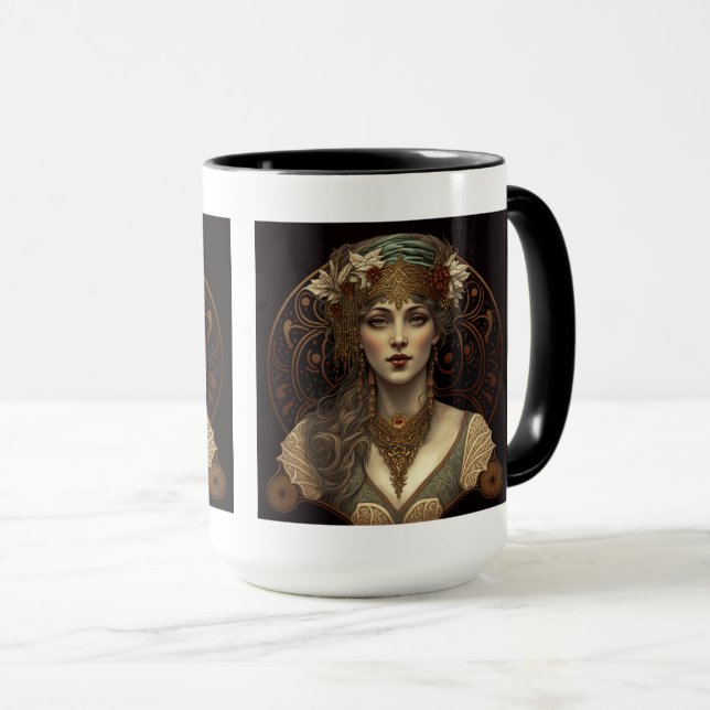 Mug Combo Femme Art Nouveau, 15 oz (Devant droit)