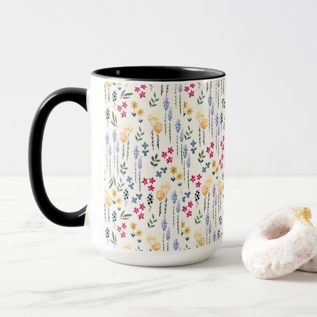 Mug Combo floral de printemps Motif de fleurs (Avec donut)
