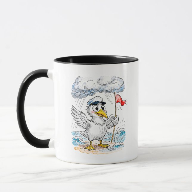 Mug Comic Bird Beach Wind Check Postcard (Gauche)
