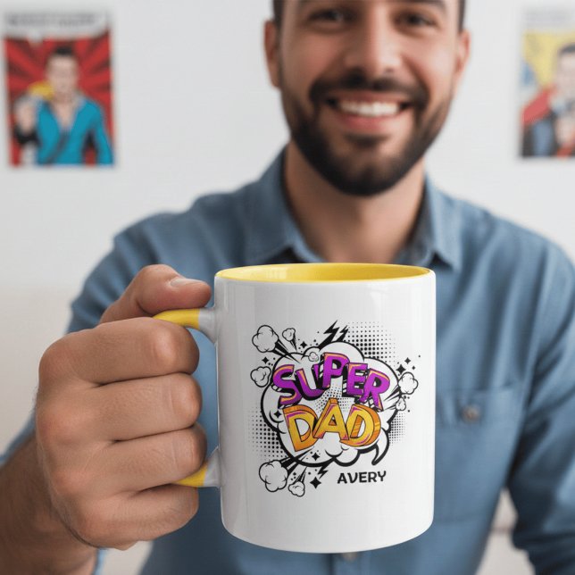 Mug Comic Book Style Super Dad Personalized Name (Créateur téléchargé)