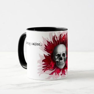 Mug Comme mon crâne blanc noir rouge floral café