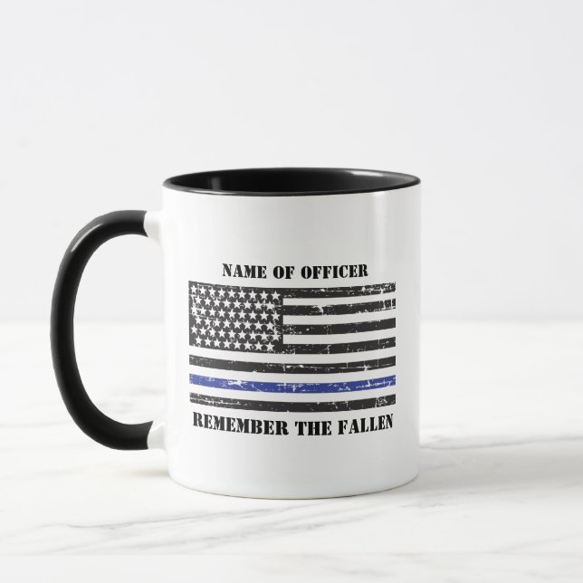 Mug Commémoratif, Personnalisé Mince Ligne Bleue Polic (Gauche)