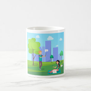 Mug Communication sur les médias sociaux dans un parc
