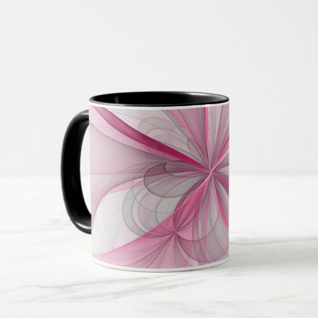 Mug Conception Abstraite de fractal rose pâle moderne (Devant gauche)