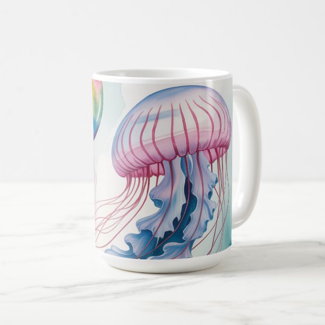 Mug Conception aquarelle de méduses arc-en-ciel fantai (Devant droit)