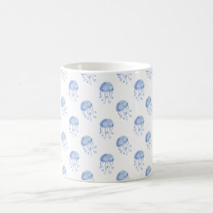 Mug conception bleue de plage de méduses d'aquarelle