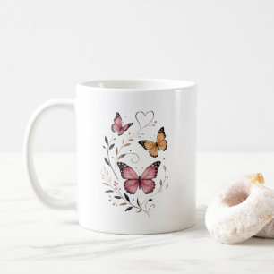 Mug Conception botanique florale de papillon rose
