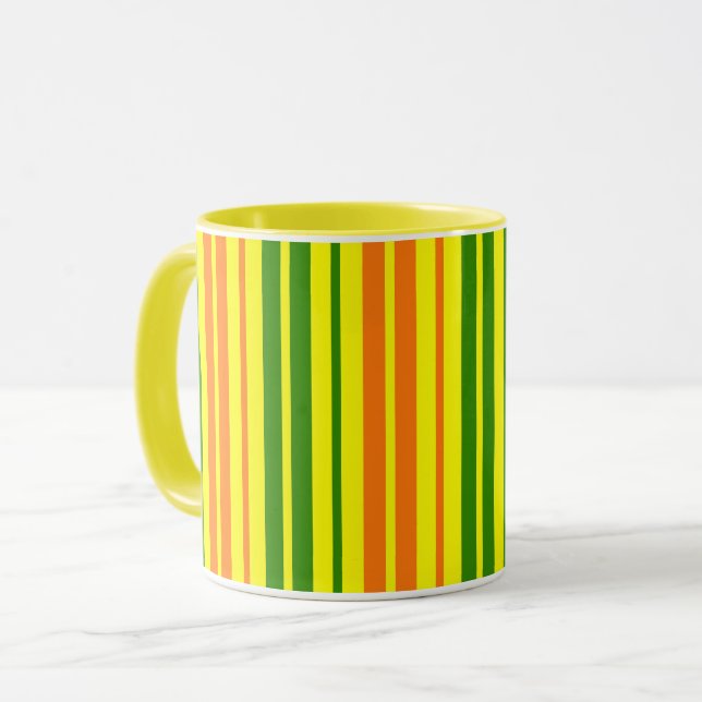 Mug Conception de bandes verticales orange jaune vert  (Devant gauche)