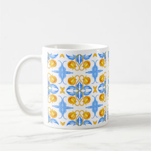 Mug Conception de carreaux botaniques dorés et bleus –
